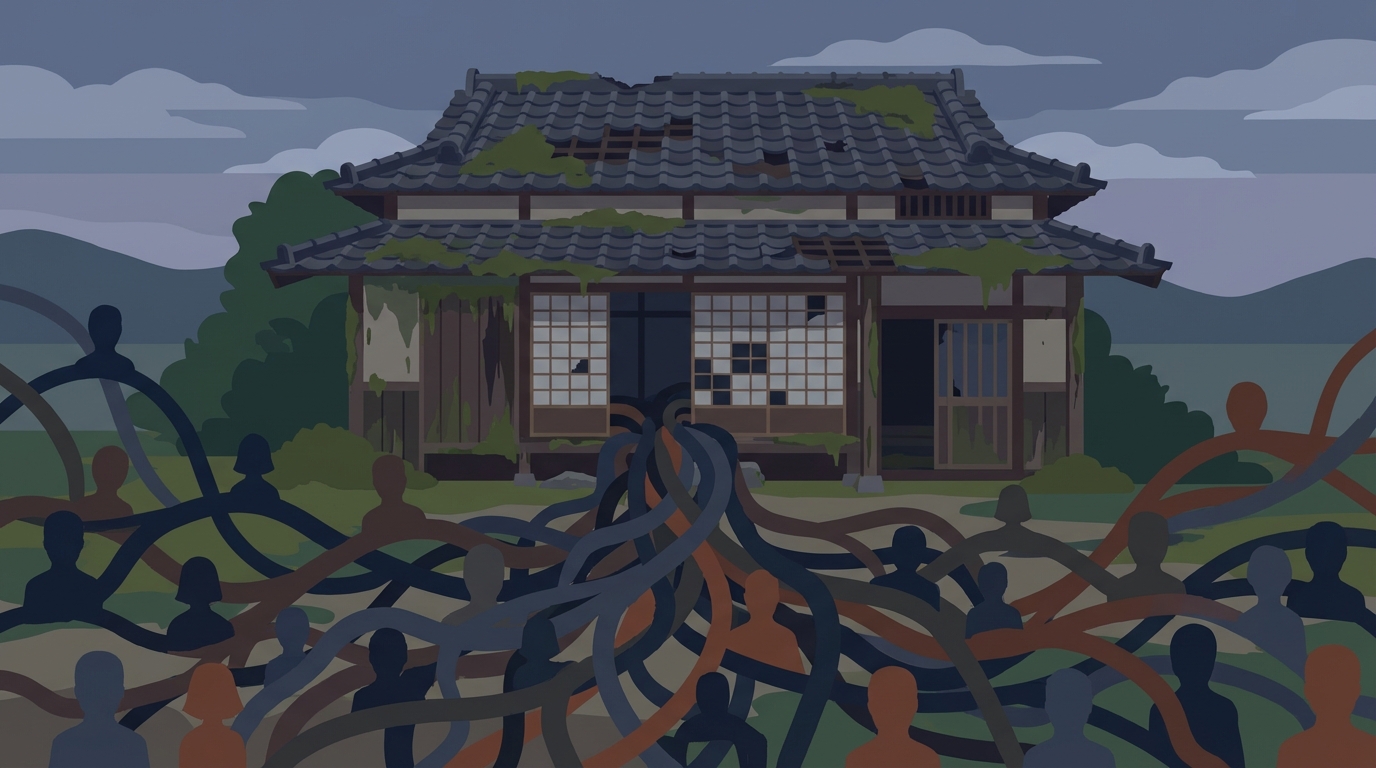 ogai_image_1 | 司法書士・行政書士 八戸いちい事務所 数次相続により関係者が増え、活用できずに負の資産となった不動産のイメージイラスト。