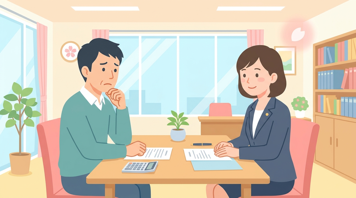 相続の相談をしている様子のイラスト。専門家が親身に相談者の話を聞いている。